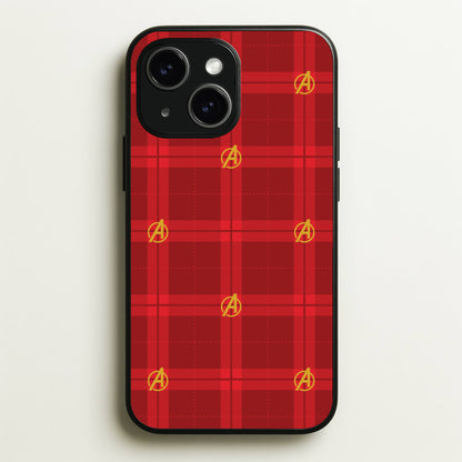 Superhero Team Red Tartan Pattern iPhone 15 Case