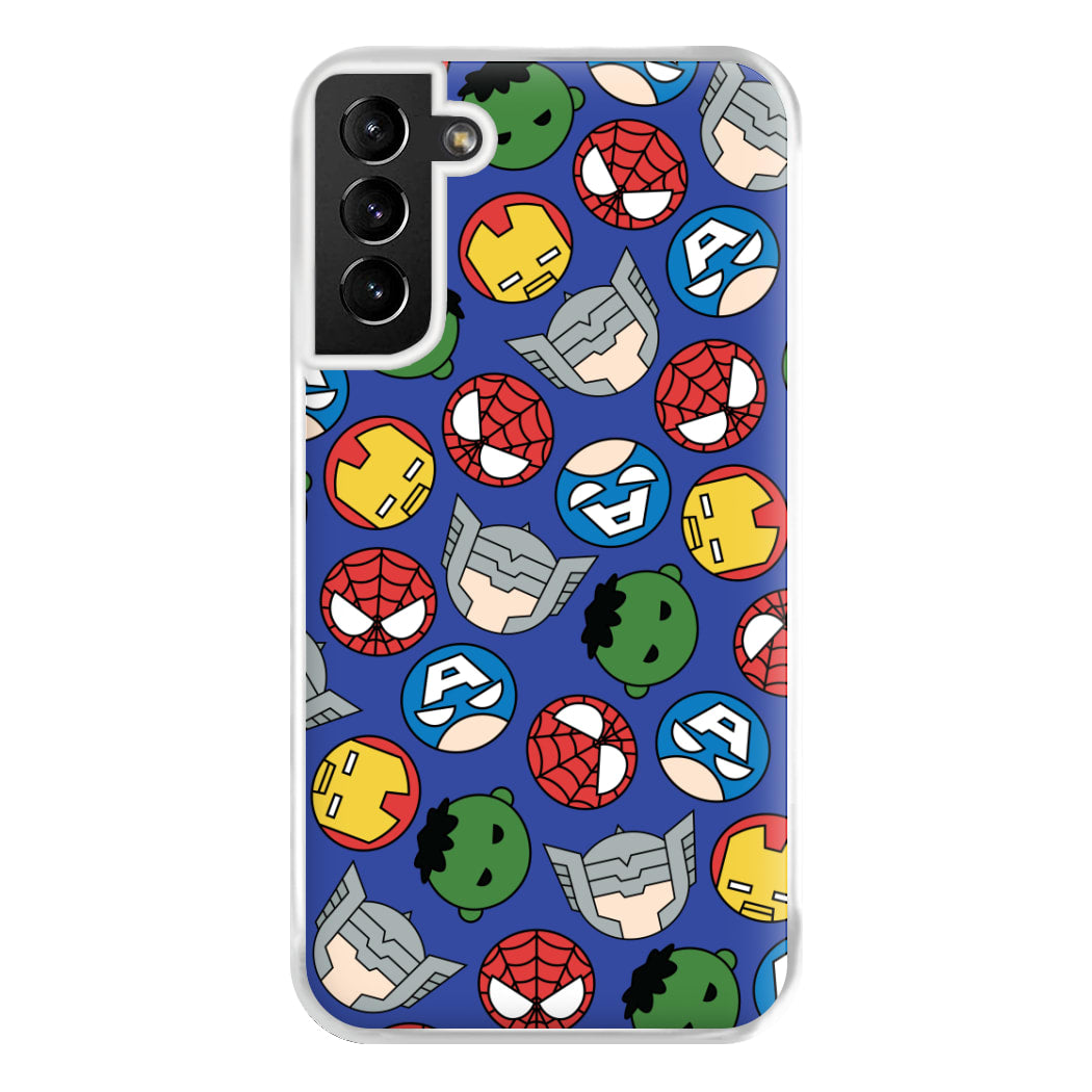 Cute Chibi Heroes Pattern Blue Galaxy S21 Case
