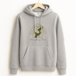 Christmas Bunny Stars Plush Unisex Grey Hoodie