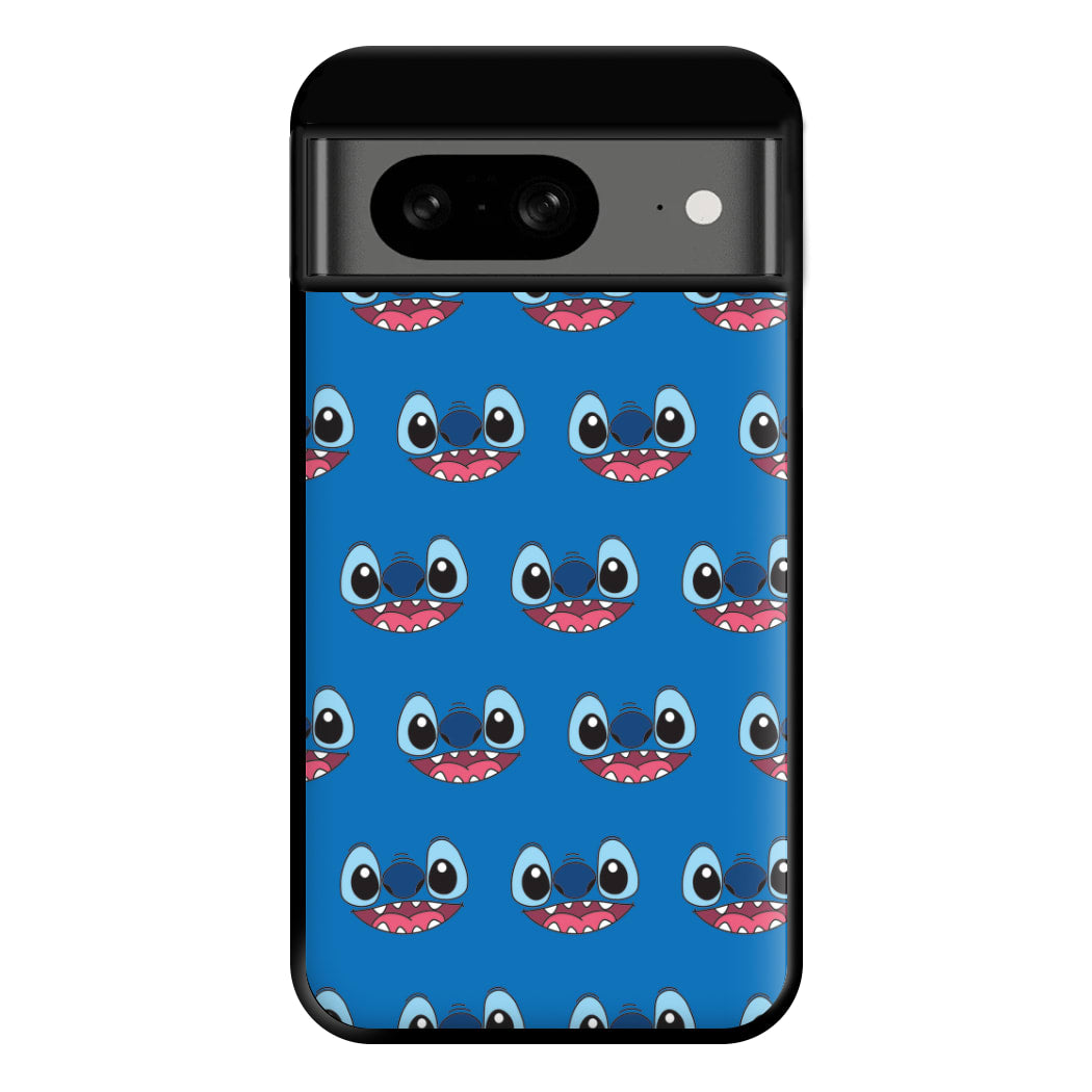 Blue Alien Face Pattern Google Pixel 8 Case