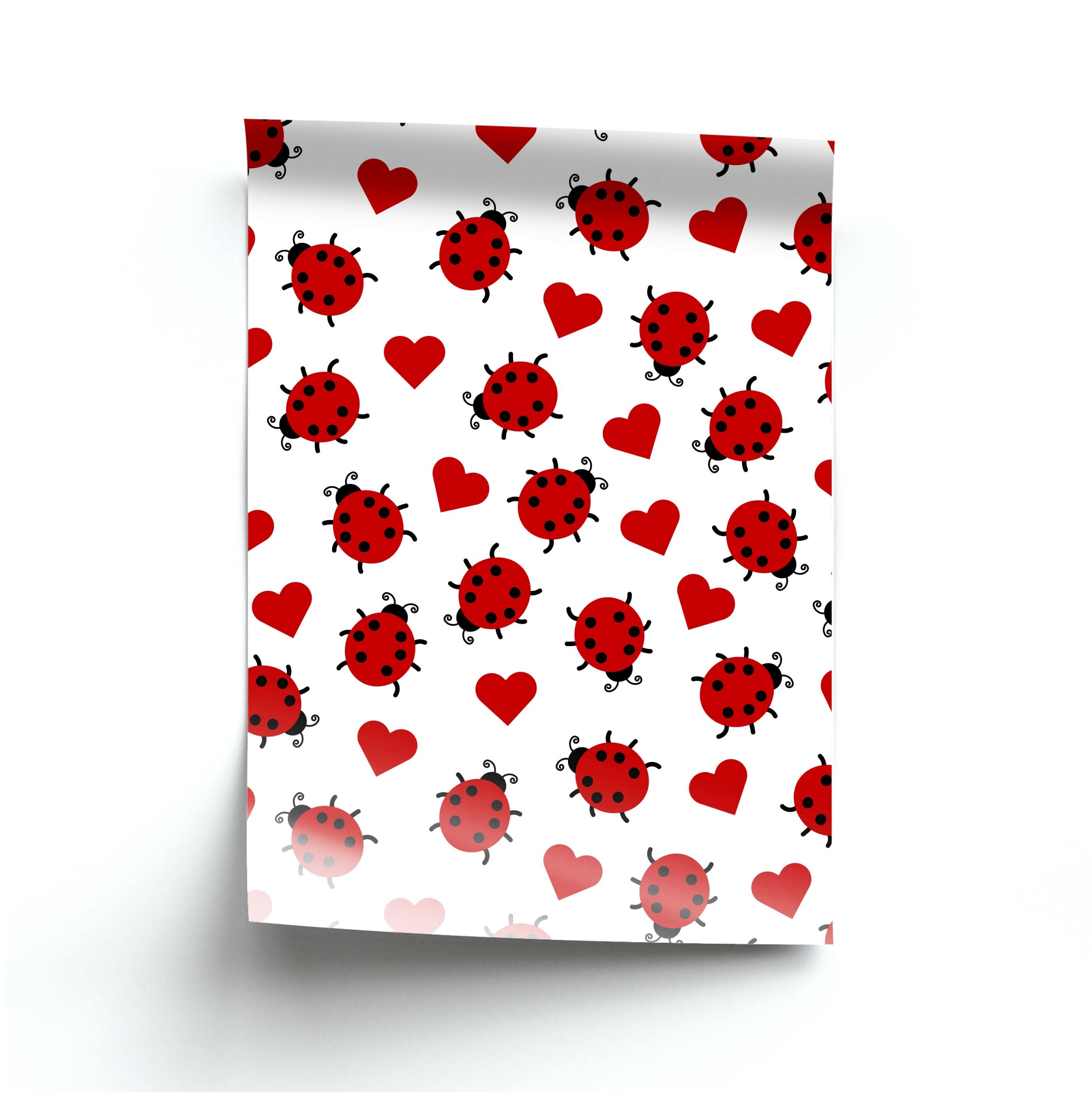 Ladybugs And Hearts Pattern Poster