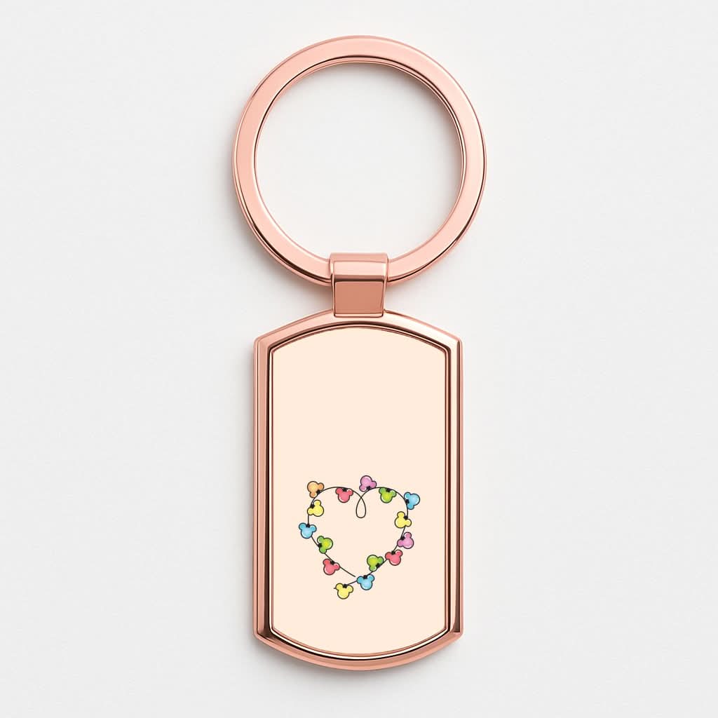 Cartoon Mouse Christmas Fairylights Heart Rose Gold Keyring