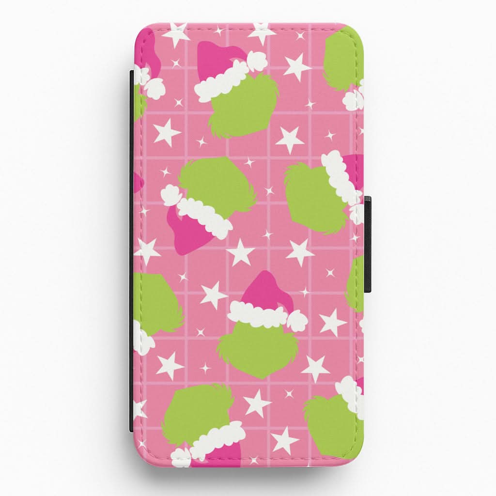Pink Green Creature Xmas Pattern Flip / Wallet Phone Case