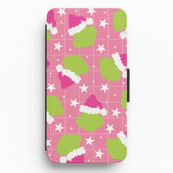 Pink Green Creature Xmas Pattern Flip / Wallet Phone Case