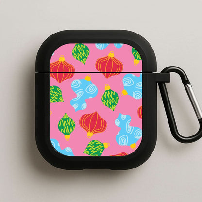 Abstract Christmas Baubles Pattern Black AirPods Case