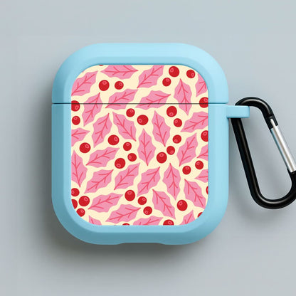 Pink Holly And Berries Pattern Blue AirPods Case