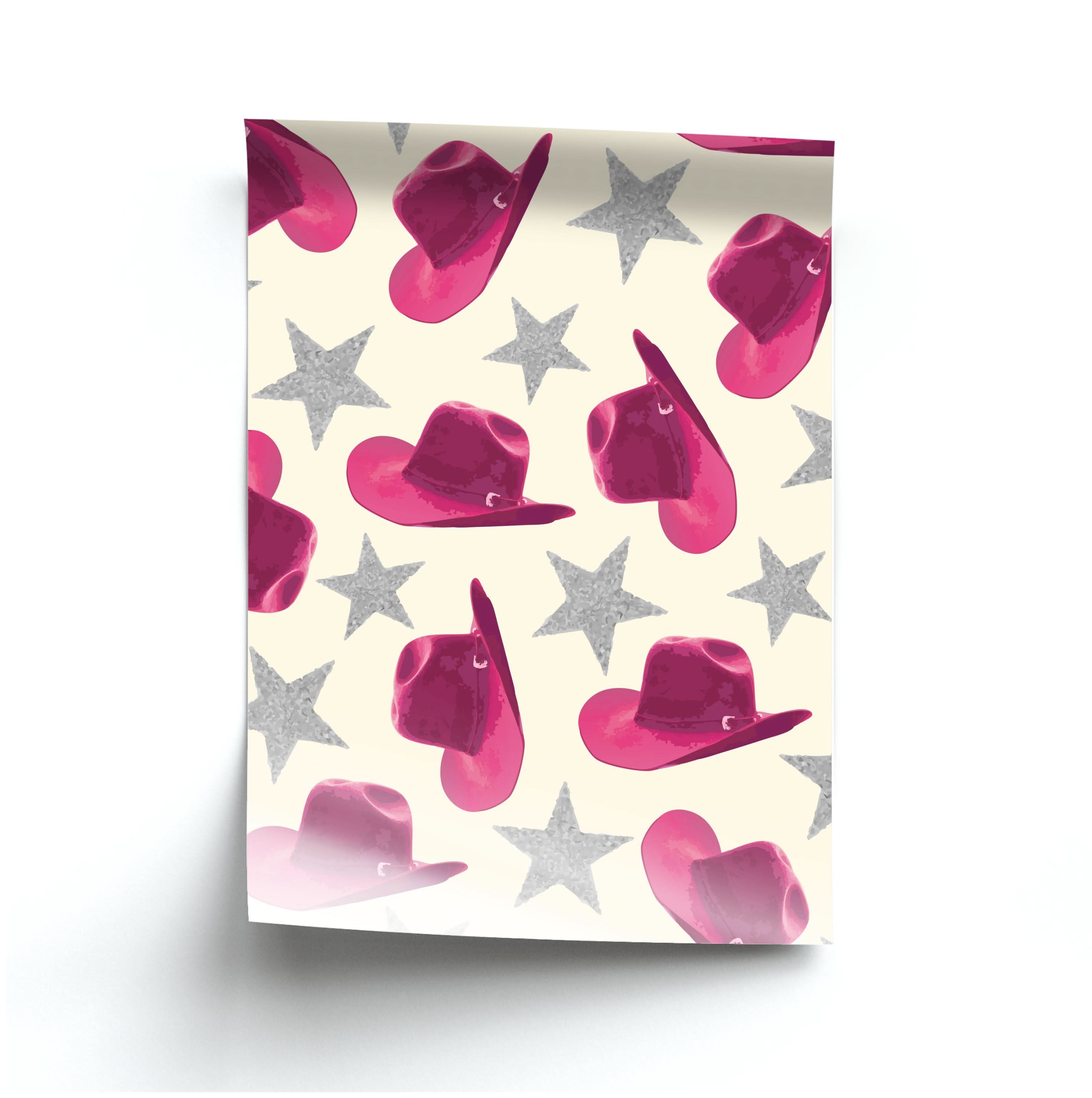 Pink Cowboy Hats And Stars Pattern Poster