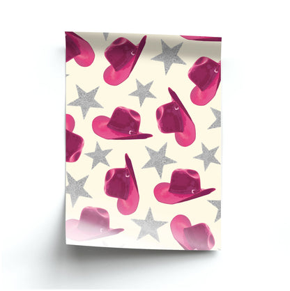 Pink Cowboy Hats And Stars Pattern Poster