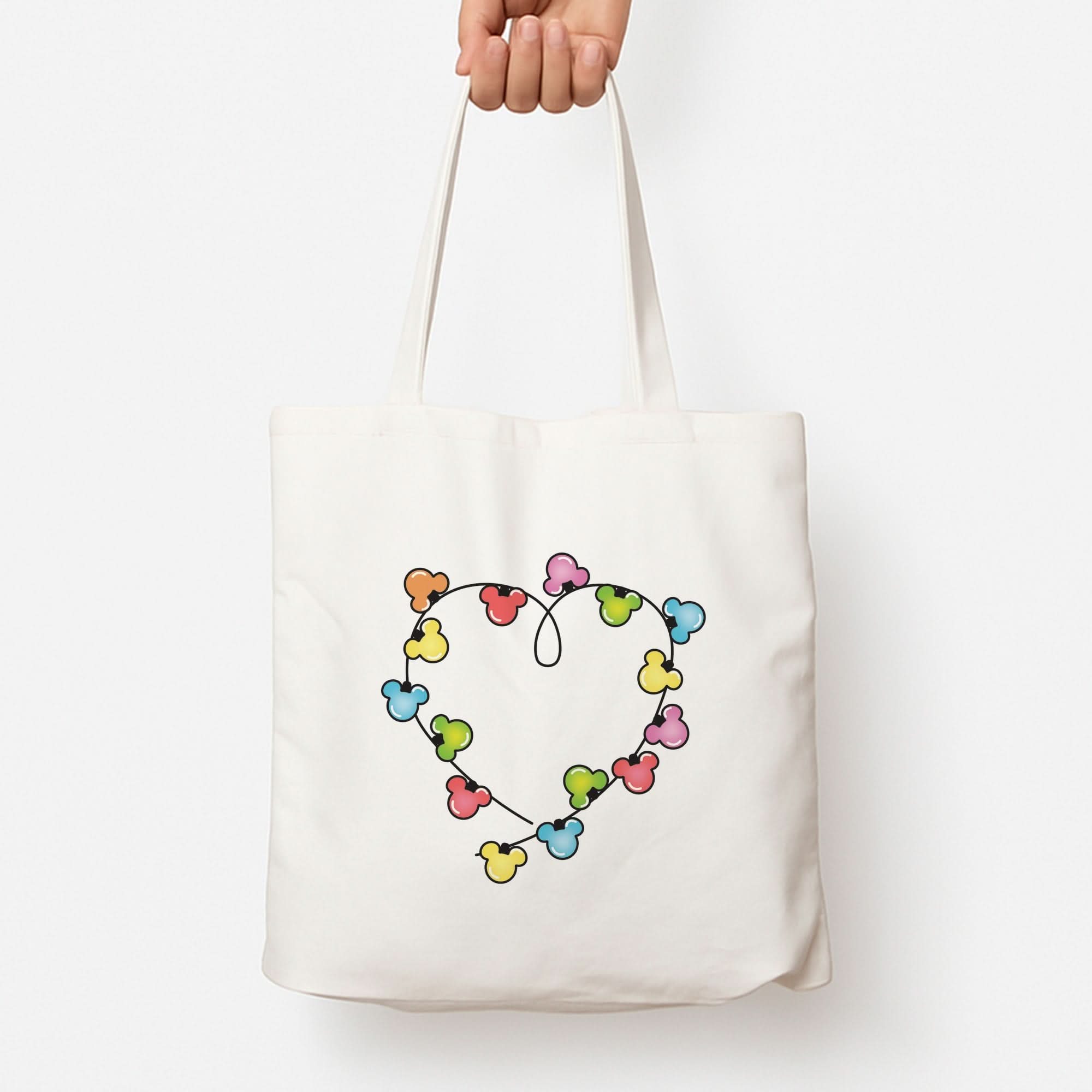 Cartoon Mouse Christmas Fairylights Heart Tote Bag