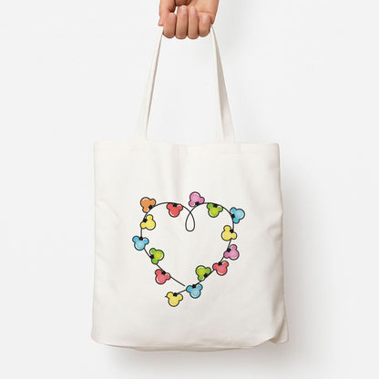 Cartoon Mouse Christmas Fairylights Heart Tote Bag