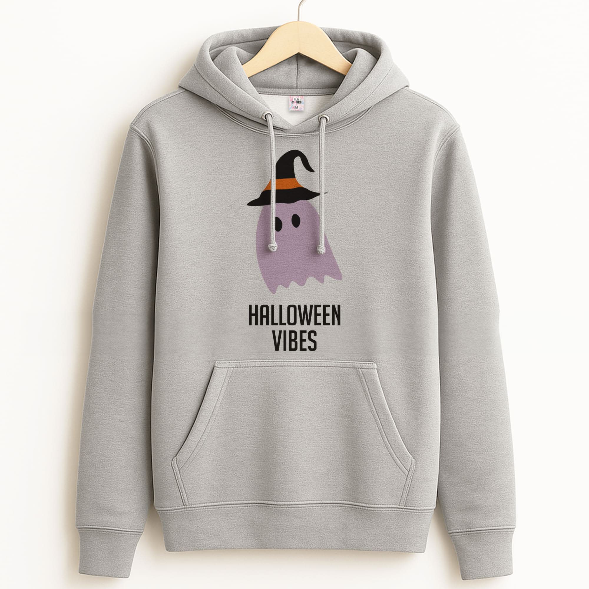 Purple Ghost Halloween Vibes Unisex Grey Hoodie