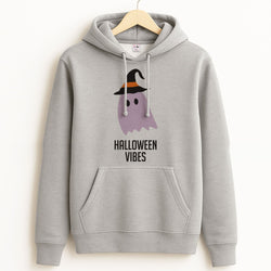 Purple Ghost Halloween Vibes Unisex Grey Hoodie