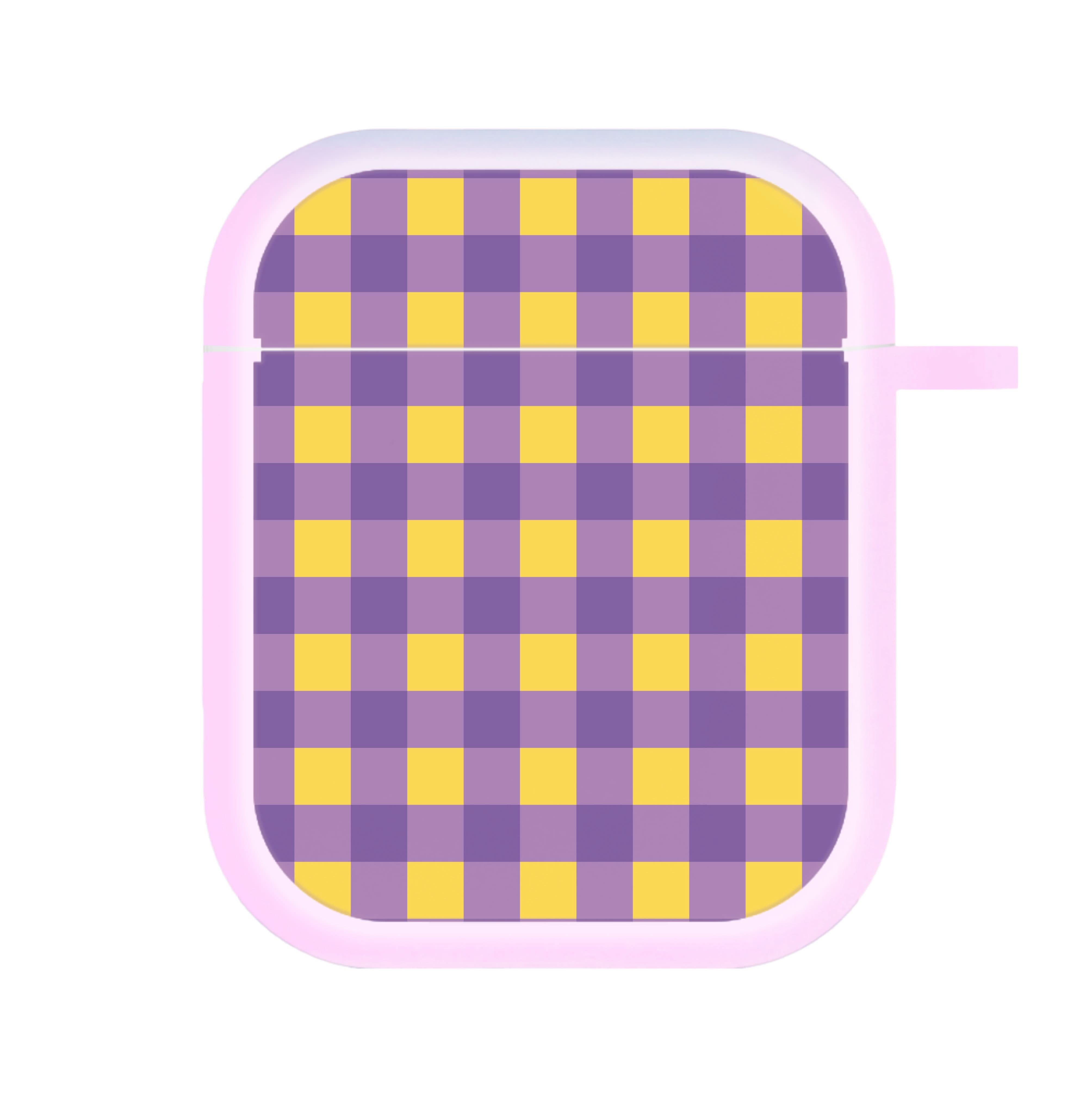 Purple And Yellow Checkered Pattern AirPods Case