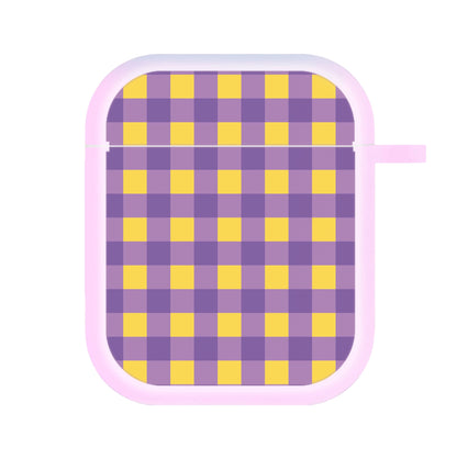 Purple And Yellow Checkered Pattern AirPods Case