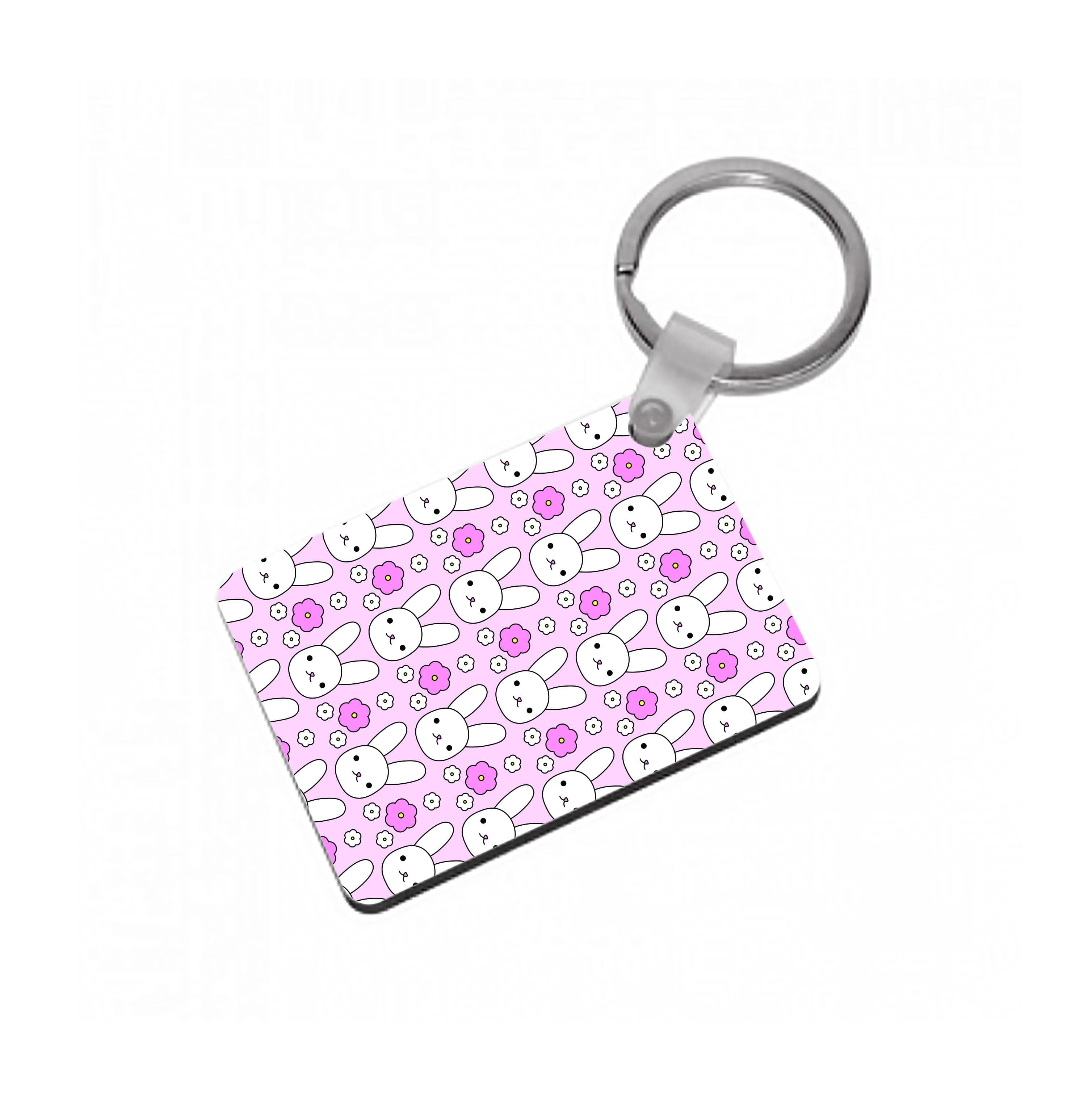 Bunnies And Flowers Pattern Keyring