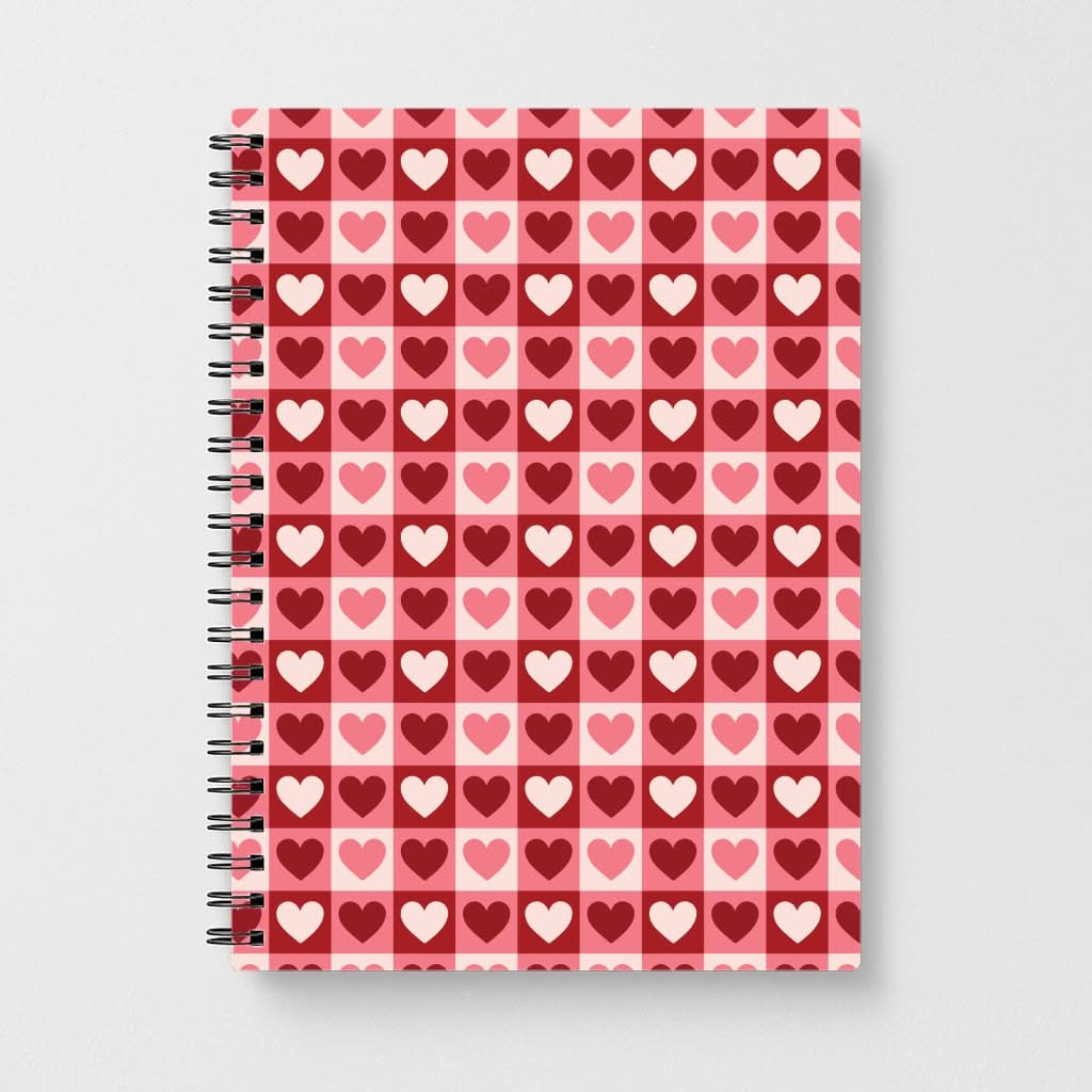 Pink Tartan Love Hearts Pattern Notebook