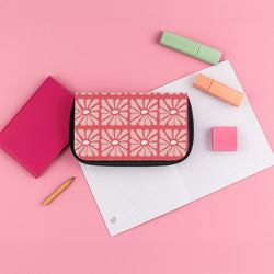 Square Abstract Flowers Pink Pencil Case