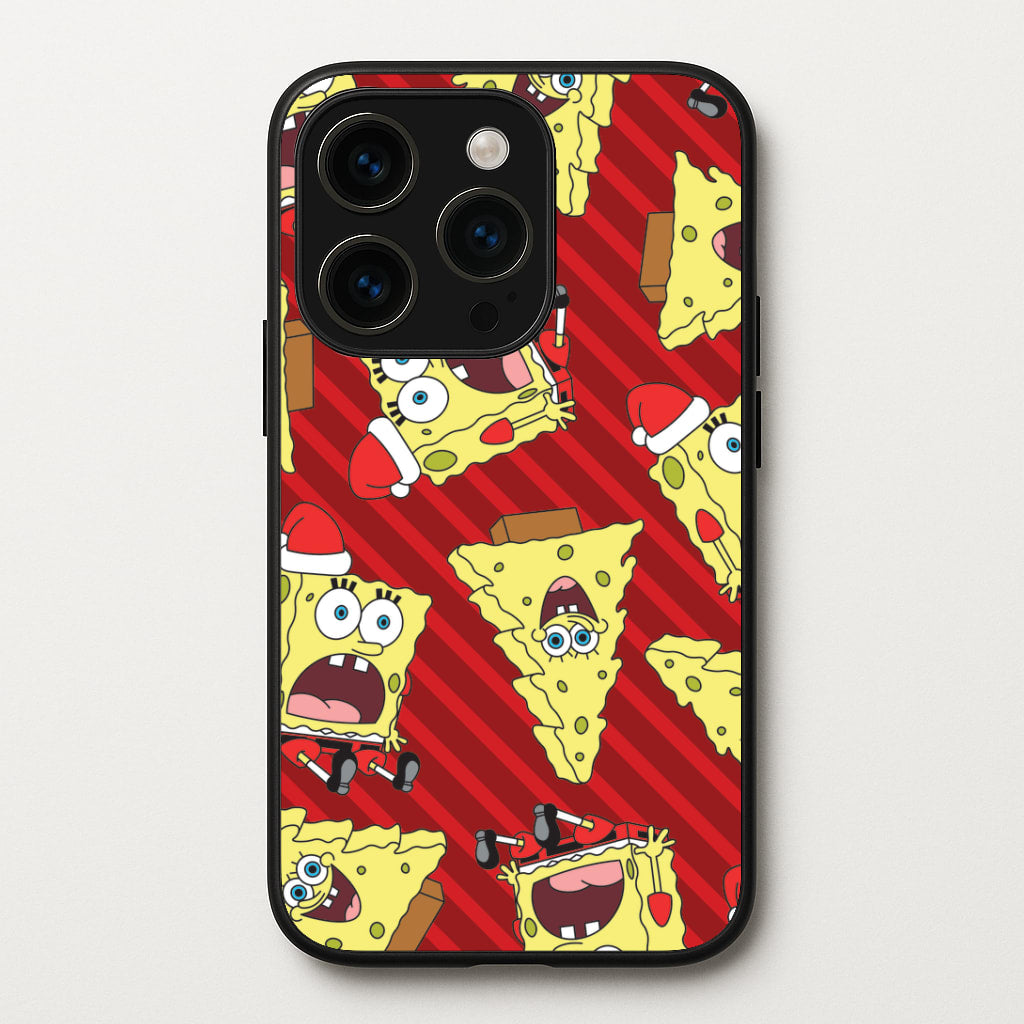Christmas Cartoon Sponge Stripes Pattern iPhone 14 Pro Case