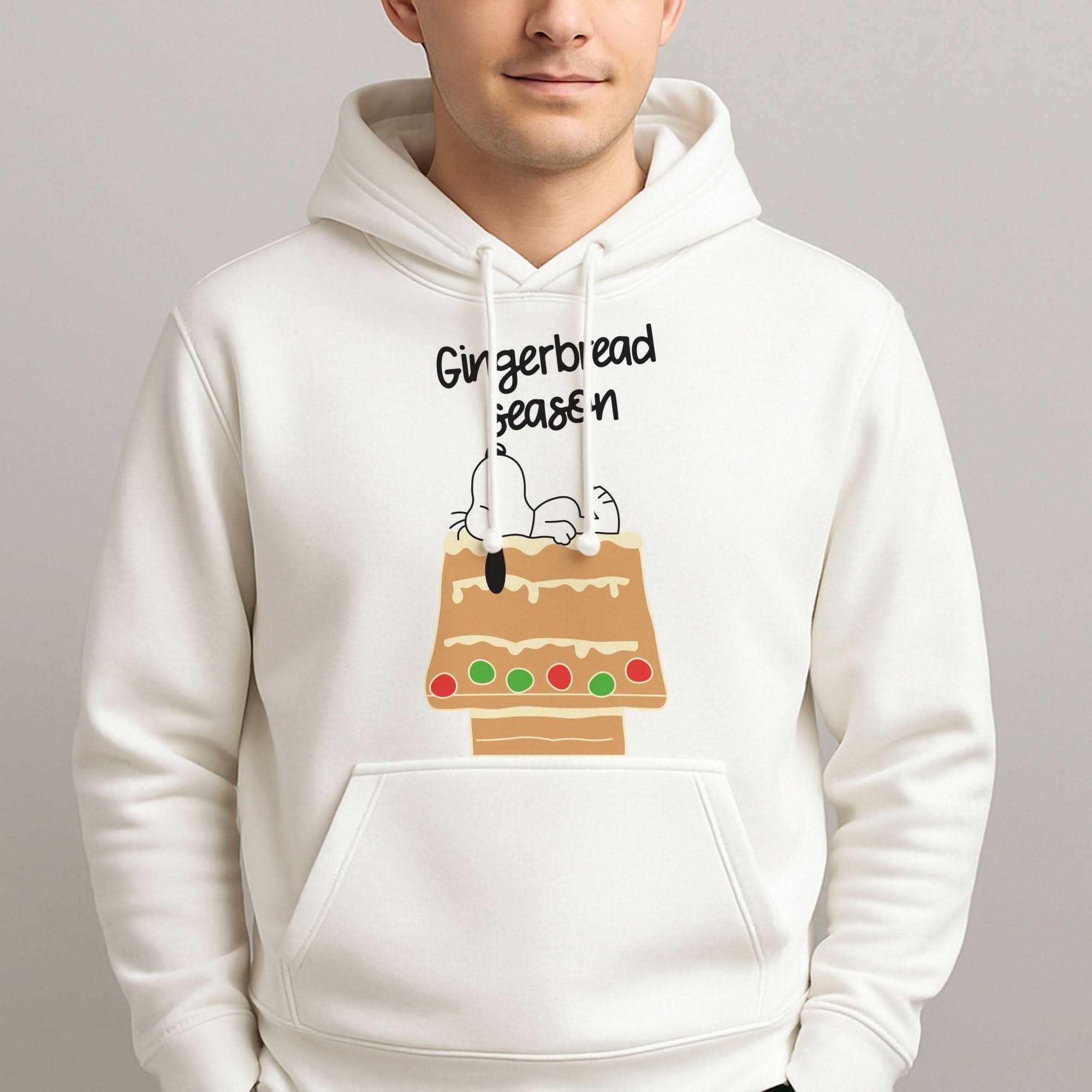 Cartoon Beagle Gingerbread House Mens Hoodie