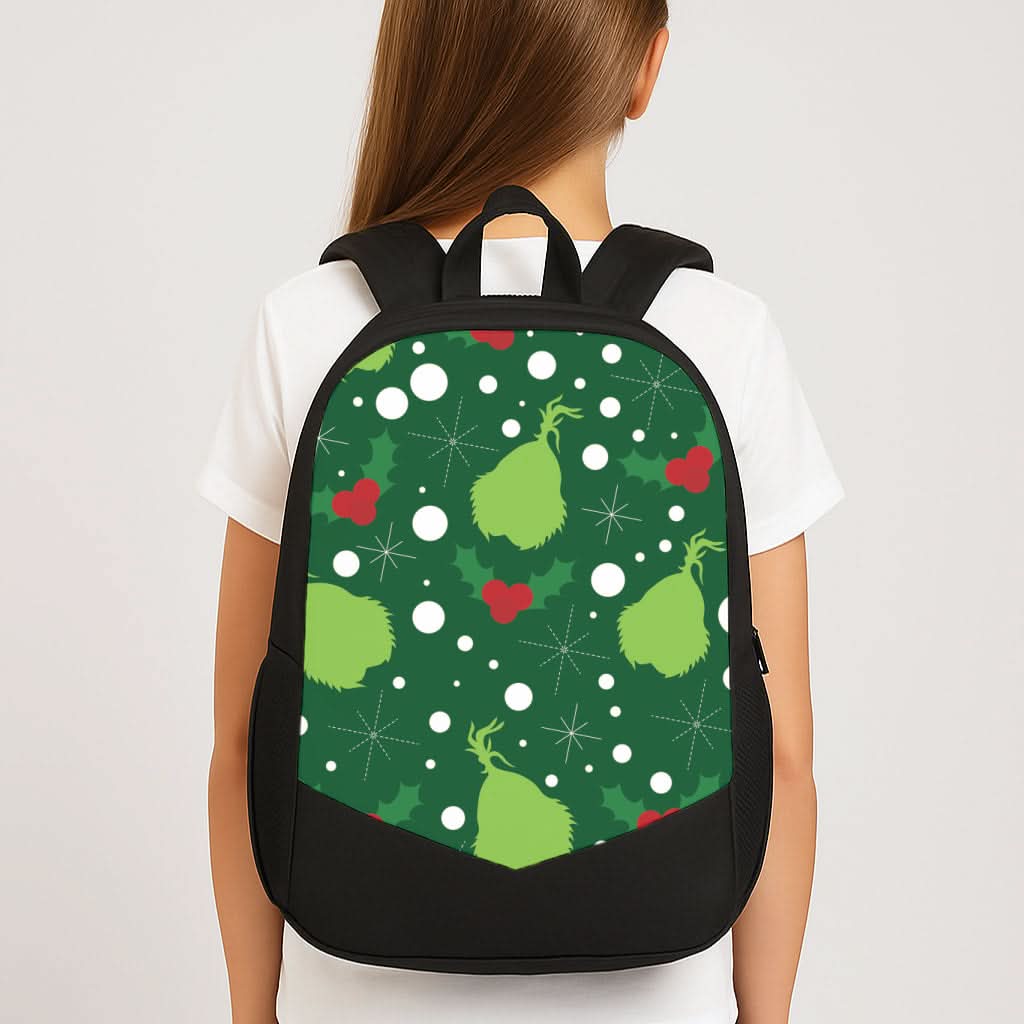 Green Creature Christmas Pattern School Bag