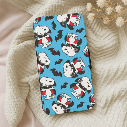 Cartoon Beagle Vampire And Bats Pattern Leather Phone Case
