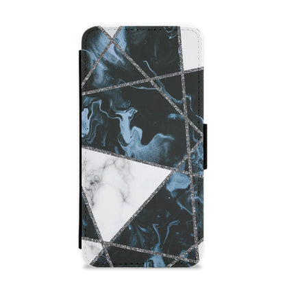 Dark Blue Marble And Silver Collage Flip / Wallet Phone Case