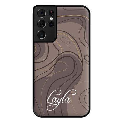 Brown Marble Waves Personalised Name Galaxy S21 Ultra Case