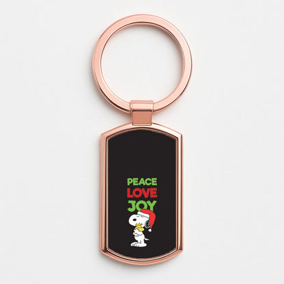 Peace, Love, Joy Christmas Cartoon Beagle Rose Gold Keyring