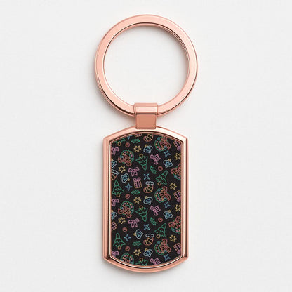 Neon Christmas Icons Pattern I Rose Gold Keyring