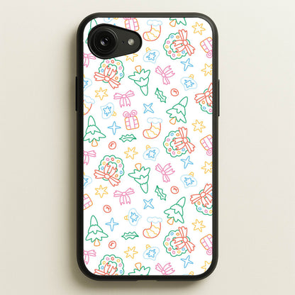 Neon Christmas Icons Pattern II iPhone 16e Case