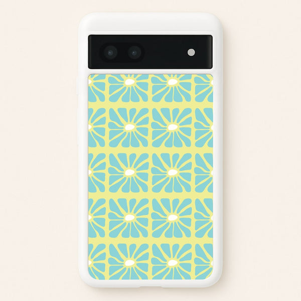 Square Abstract Flowers Blue Google Pixel 6a Case