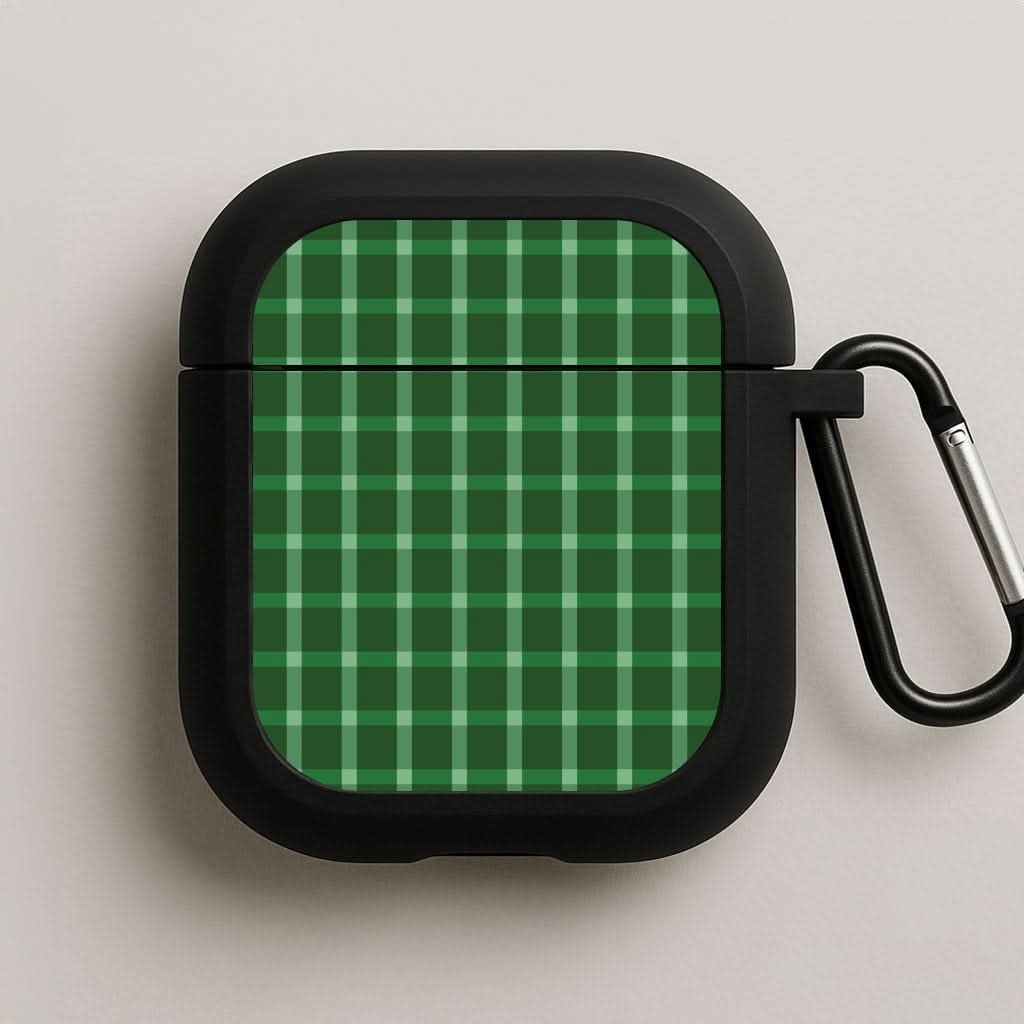 Dark Green Tartan Christmas Pattern Black AirPods Case