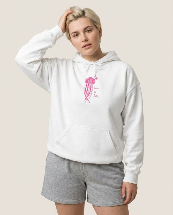 Don't Be Jelly - Sealife Hoodie — White Front, worn