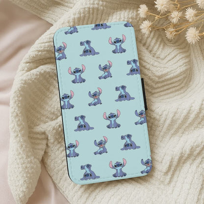 Cute Blue Alien Pose Pattern Leather Phone Case