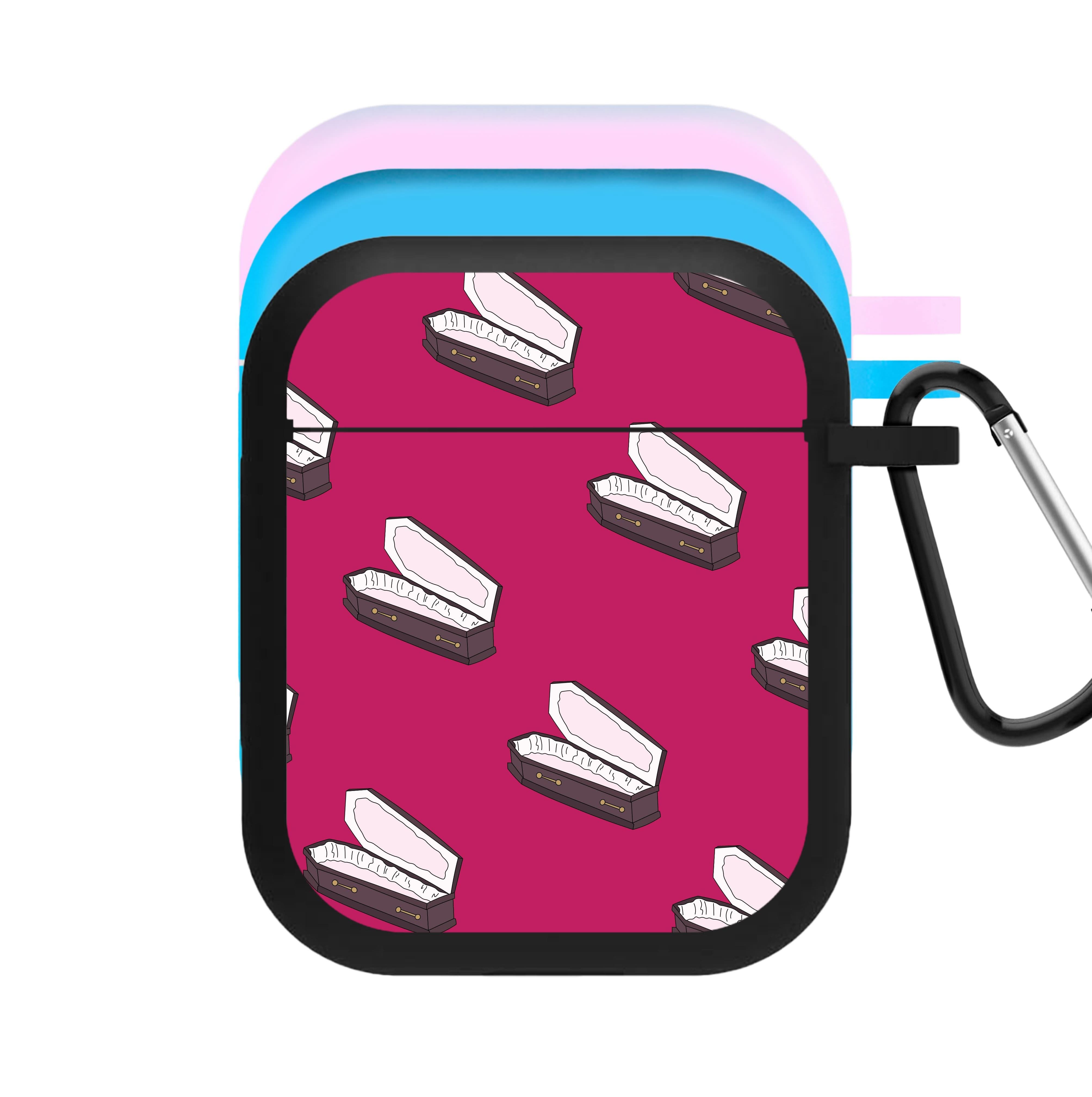 Bright Pink Coffin Pattern AirPods Case