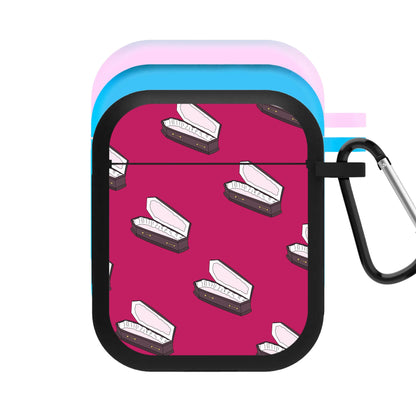 Bright Pink Coffin Pattern AirPods Case