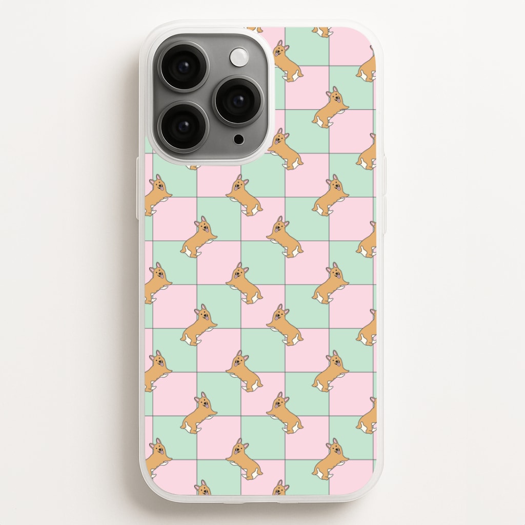 Checkered Corgis Pattern Phone Case for iPhone, Samsung Galaxy and Google Pixel