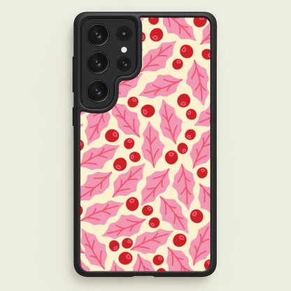Pink Holly And Berries Pattern Galaxy S23 Ultra Case
