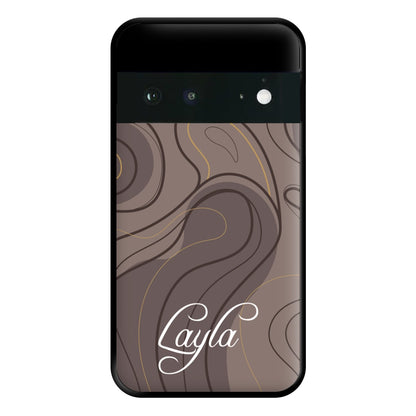 Brown Marble Waves Personalised Name Google Pixel 6a Case