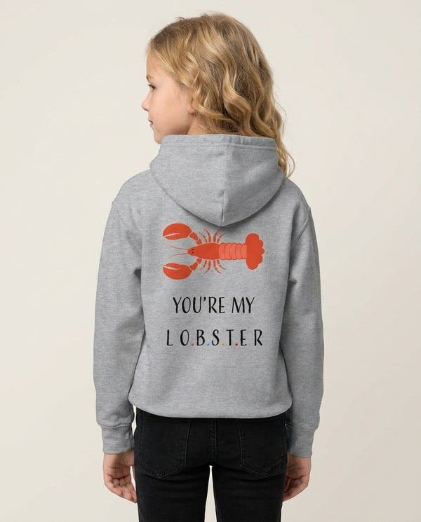 You're My Lobster Kids Hoodie — Grey Back, worn