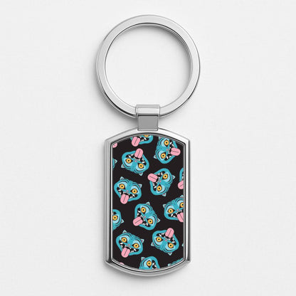 Demon Cat Pattern Silver Metal Keyring