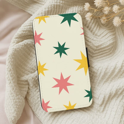 Colourful Christmas Stars Pattern Leather Phone Case