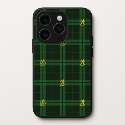 Superhero Team Green Tartan Pattern iPhone 15 Pro Max Case