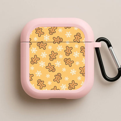 Cute Gingerbread And Snowflakes Pattern Pink AirPods Case