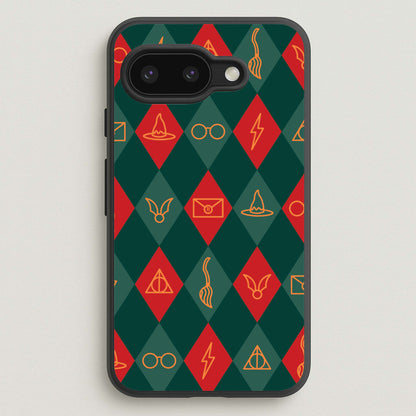 Christmas Wizard Icons Argyle Pattern Google Pixel 9a Case