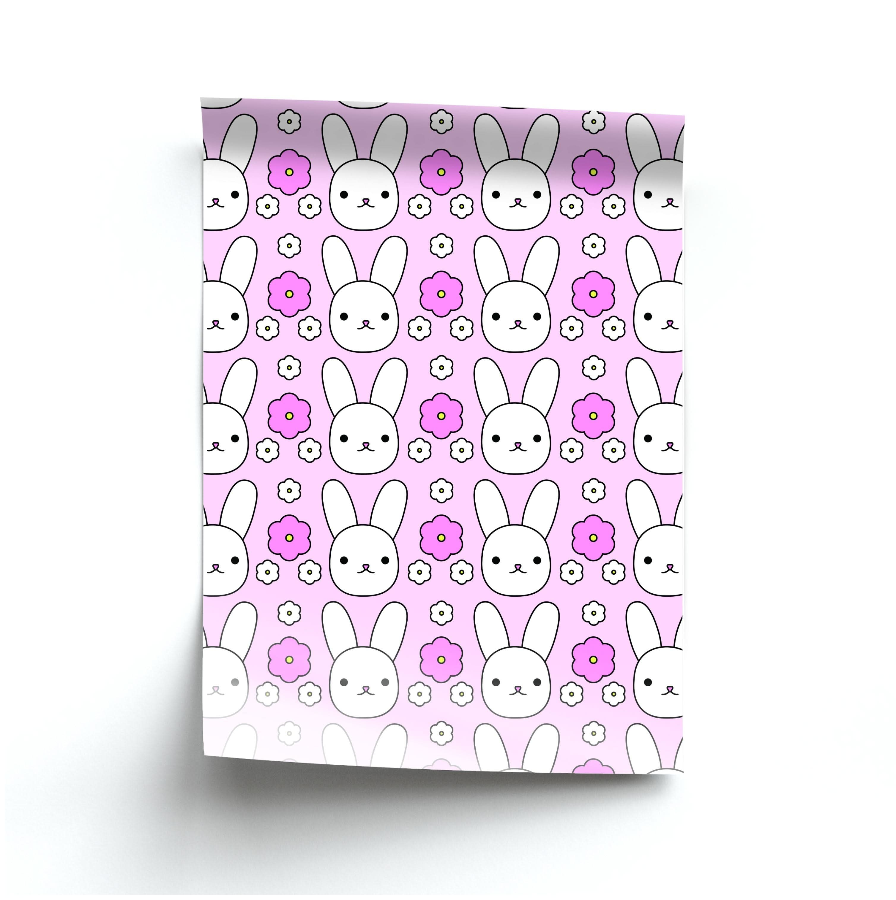 Bunnies And Flowers Pattern Poster