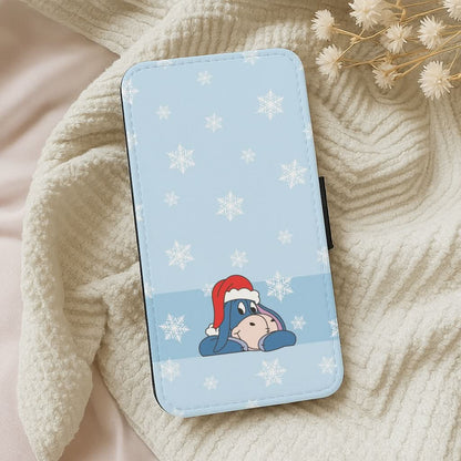 Cartoon Donkey Snowflakes Leather Phone Case