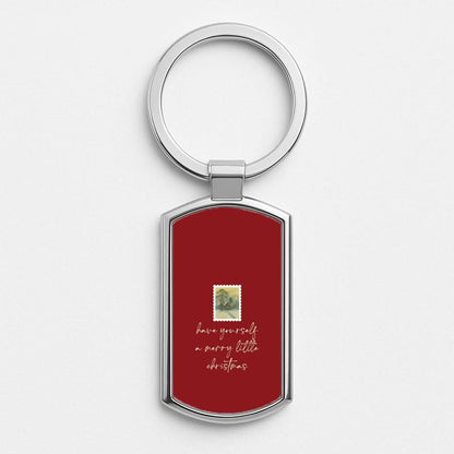 A Merry Little Christmas Stamp Silver Metal Keyring