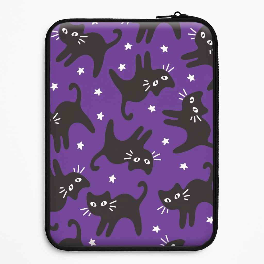 Cartoon Black Cats And Stars Pattern Laptop Sleeve