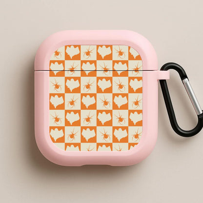 Spiders And Ghosts Checkered Pattern II Pink AirPods Case